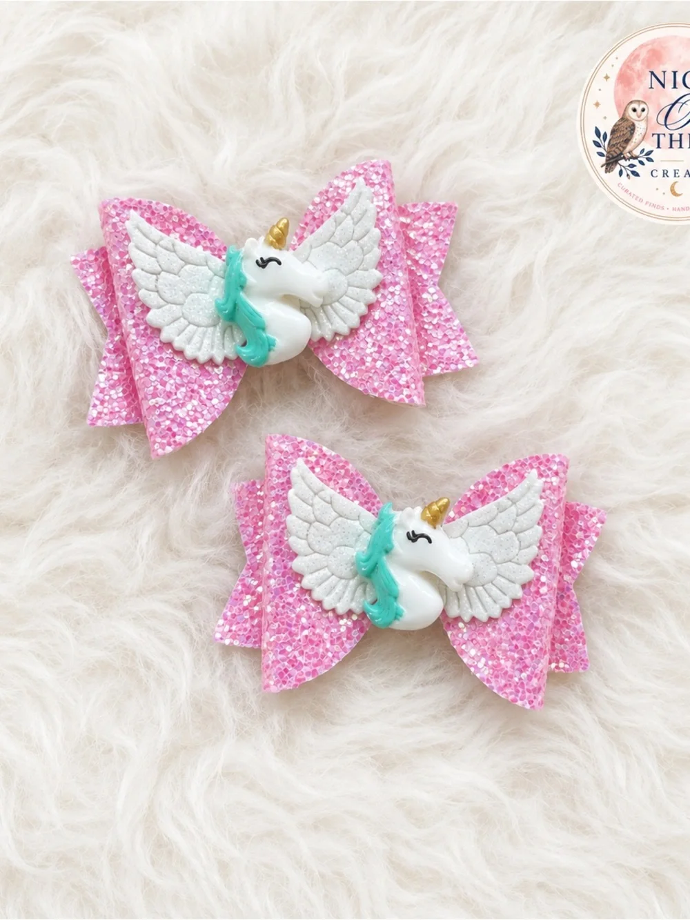 Unicorn Hairbows ~ Glitter Pink Sparkle  Hairclips ~ Back to School Accessories